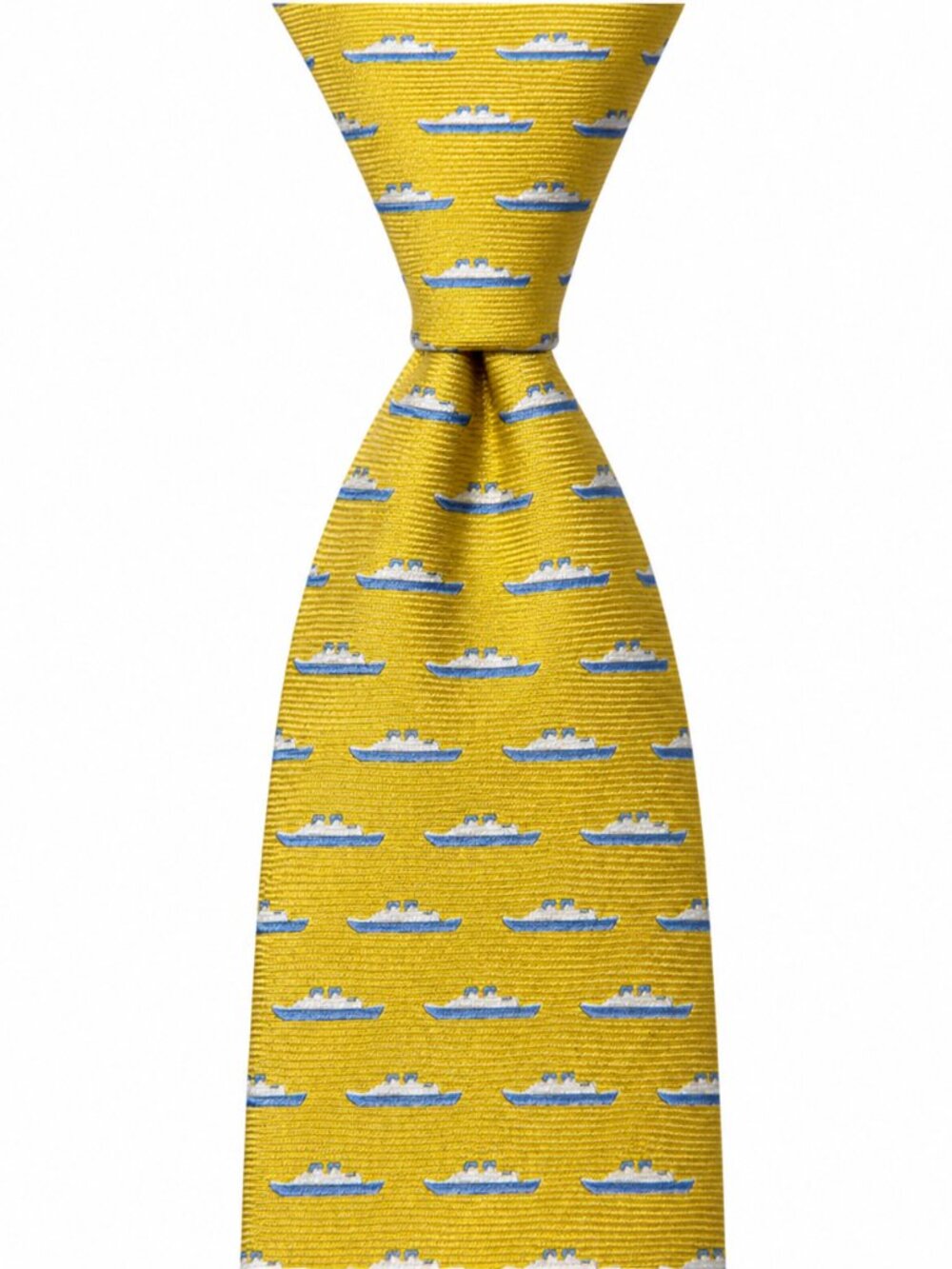 TUMI Silk‎ Tie Yellow Blue Boat Nautical Pattern Vintage Made in Italy